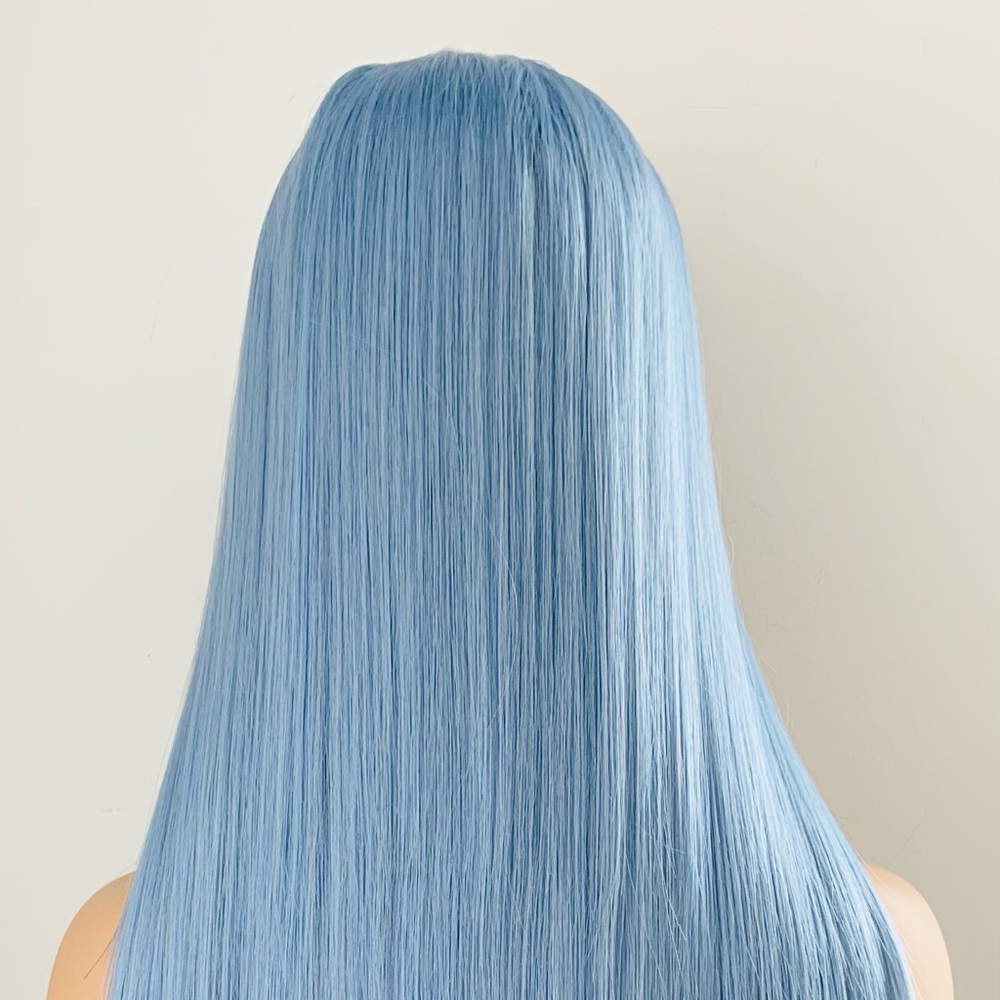 Gorgeous 28” Powder Blue Premium Fiber Lace Front Wig for Daily Wear or Events 🩵